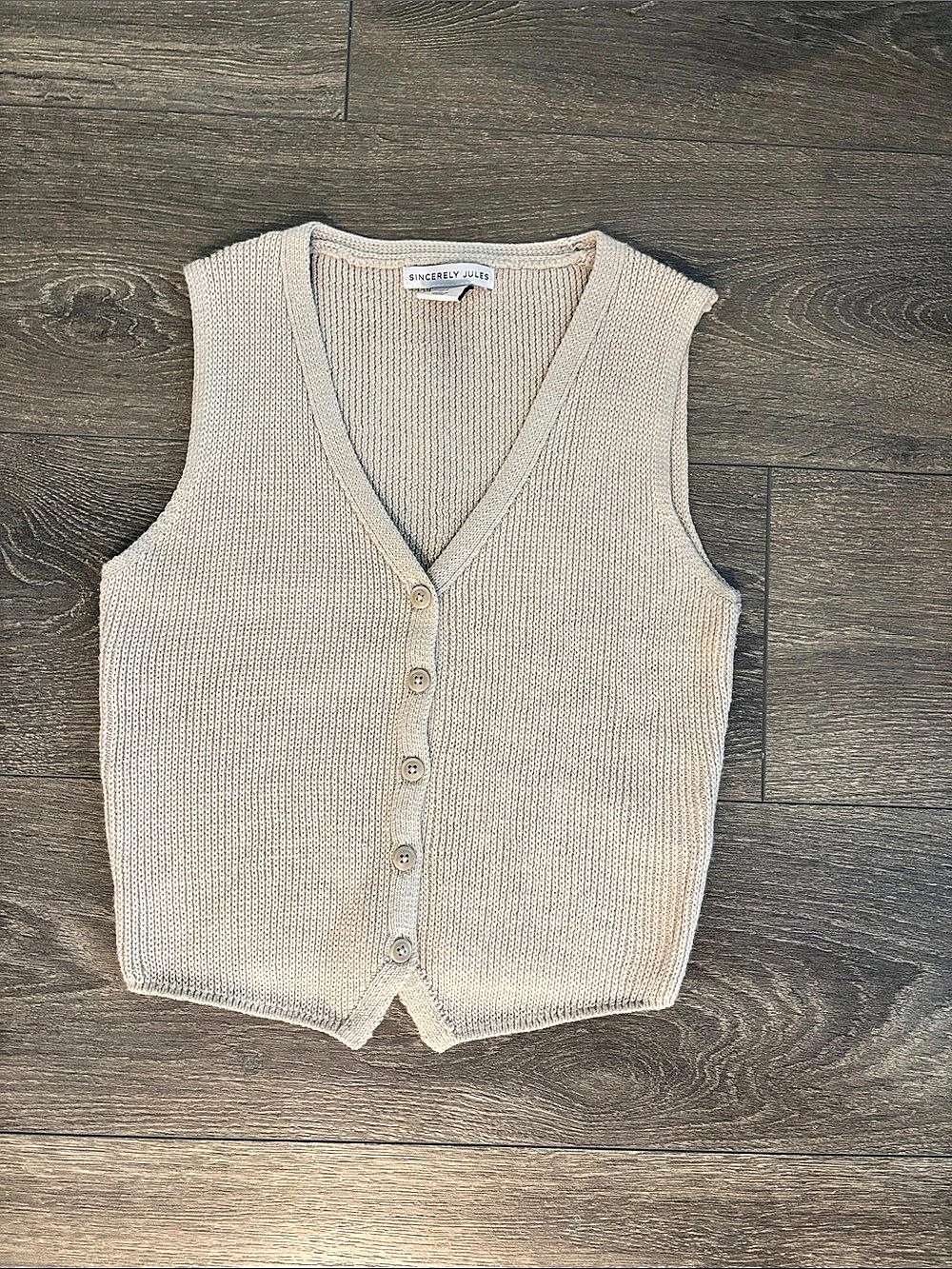 V-Neck Button-Front Sweater Vest in Beige Like New